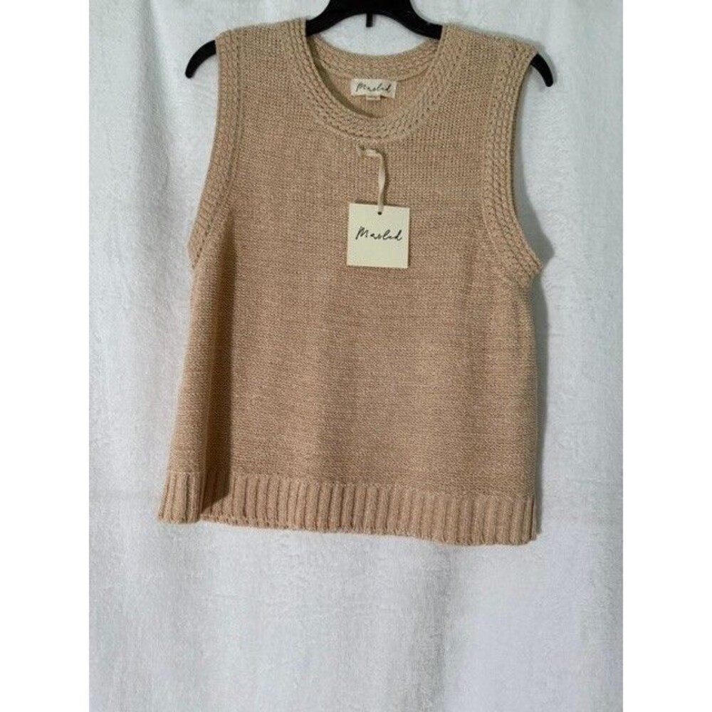 Marled Women’s Sweater Vest XL Beige Tan Sleeveless Knit Pullover NWT